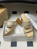 CD 25 D-Lane Heeled Slide Double Strap Calfskin