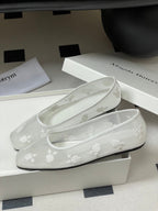 Manolo 25 Ballet Flats White Mesh Fabric 319741