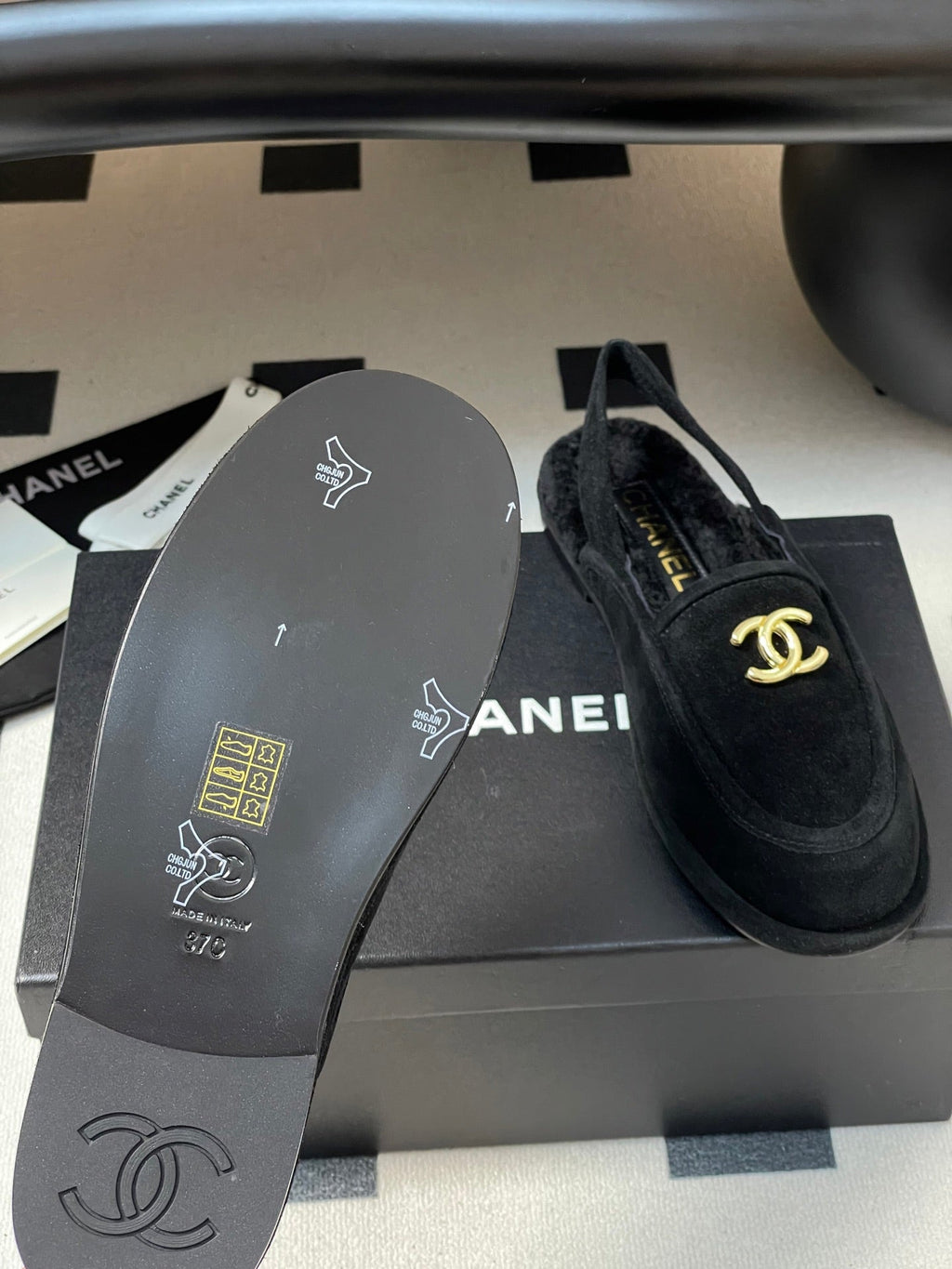 CC 25A Slingback Loafer Black Sherpa Suede