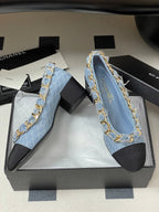 Chanel 25A 55mm Pump Big Chain Double C Blue Denim Sheepskin 393812