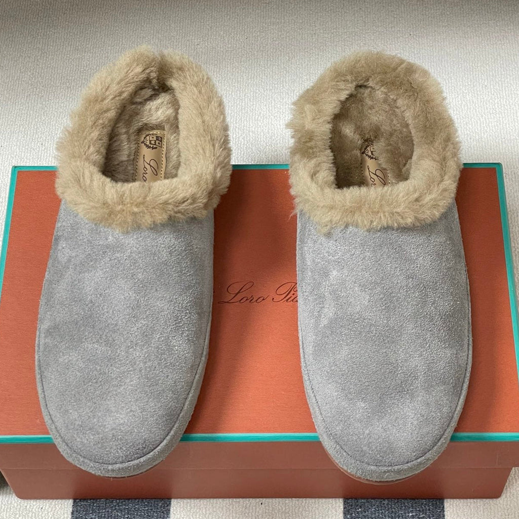 LP 25 Closed-Toe Half-Slippers Gray Beige Suede Fur 534683