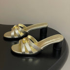 CD 26 Chunky Heel Sandals 50 Metallic Gold Leather 593521