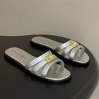 CD 26 Chunky Heel Sandals Metallic Silver Leather 593527