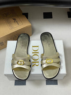 CD 26 Chunky Heel Sandals Metallic Gold Leather 593528