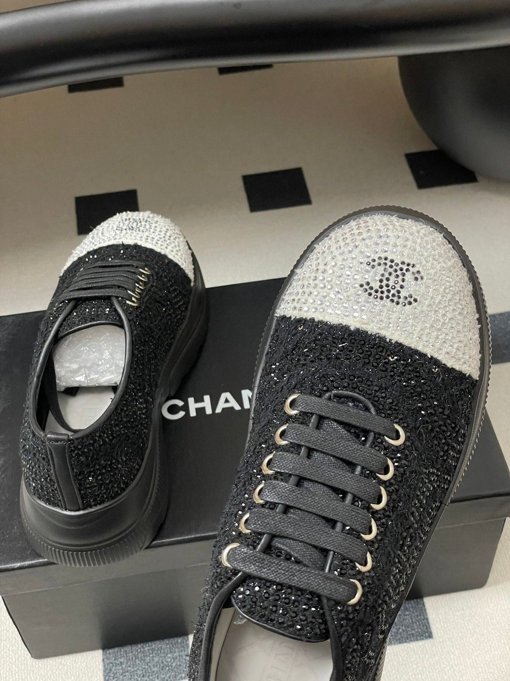 CC 26 Platform Sneaker Black Sequin-embellished Leather 593347