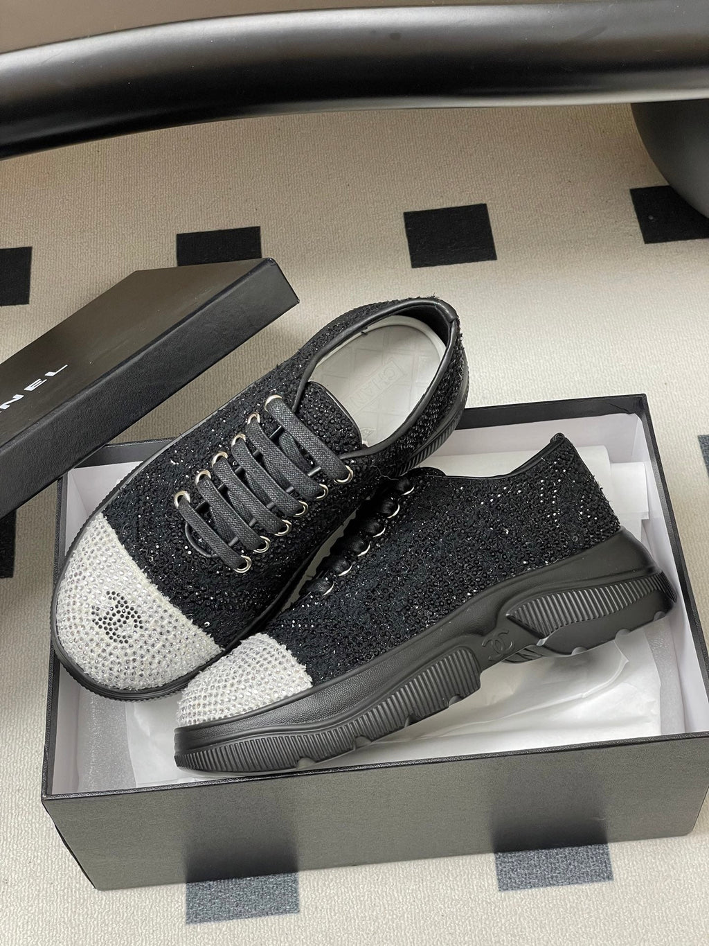 CC 26 Platform Sneaker Black Sequin-embellished Leather 593347