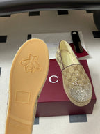 GG 26ss Slip-on Loafers Rhinestones Beige Brown Double G Canvas 593500