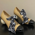 CC 26  Double C Pearl Heel Pump With Silk Ribbon Beige Sheepskin 593156