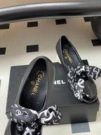 CC 26  Double C Pearl Heel Pump With Silk Ribbon Black Sheepskin 593158