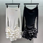 Miumiu 2026 Off-the-shoulder Tiered Dress Black and White Cotton