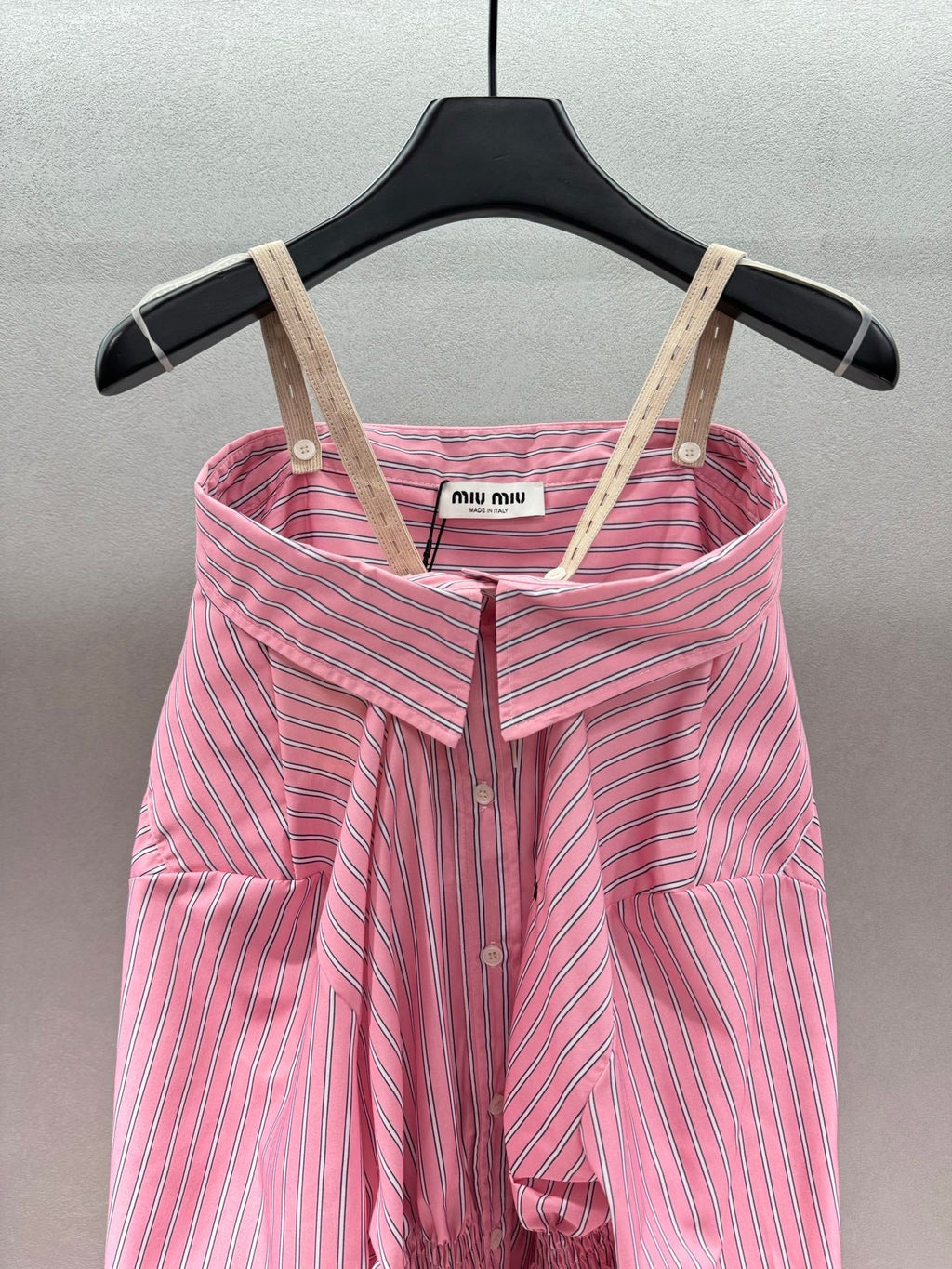 Miumiu 2026 Off-the-shoulder Striped Shirt Dress Pink Cotton