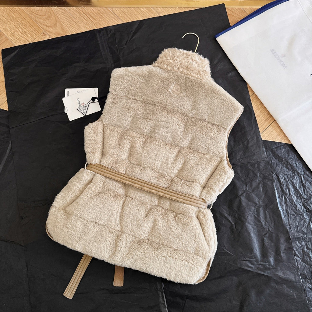 Moncler 2025 Joui Faux Vest Light Beige Fur And Teddy Down