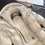 Moncler 2025 Chamer Wool-Trimmed Hooded Long Jacket Cream Down