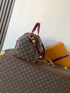 LV 2026 Speedy Soft Bag 30cm Brown Burgundy Canvas Cowhide 281457