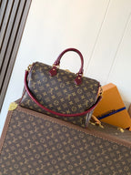 LV 2026 Speedy Soft Bag 30cm Brown Burgundy Canvas Cowhide 281457