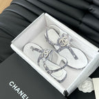 Double C Classic One-Strap Sandals White Gray Smoke Lambskin