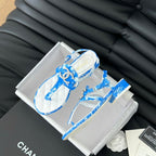 Double C Classic One-Strap Sandals White Navy Blue Lambskin