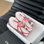 Double C Classic One-Strap Sandals White Pink Lambskin