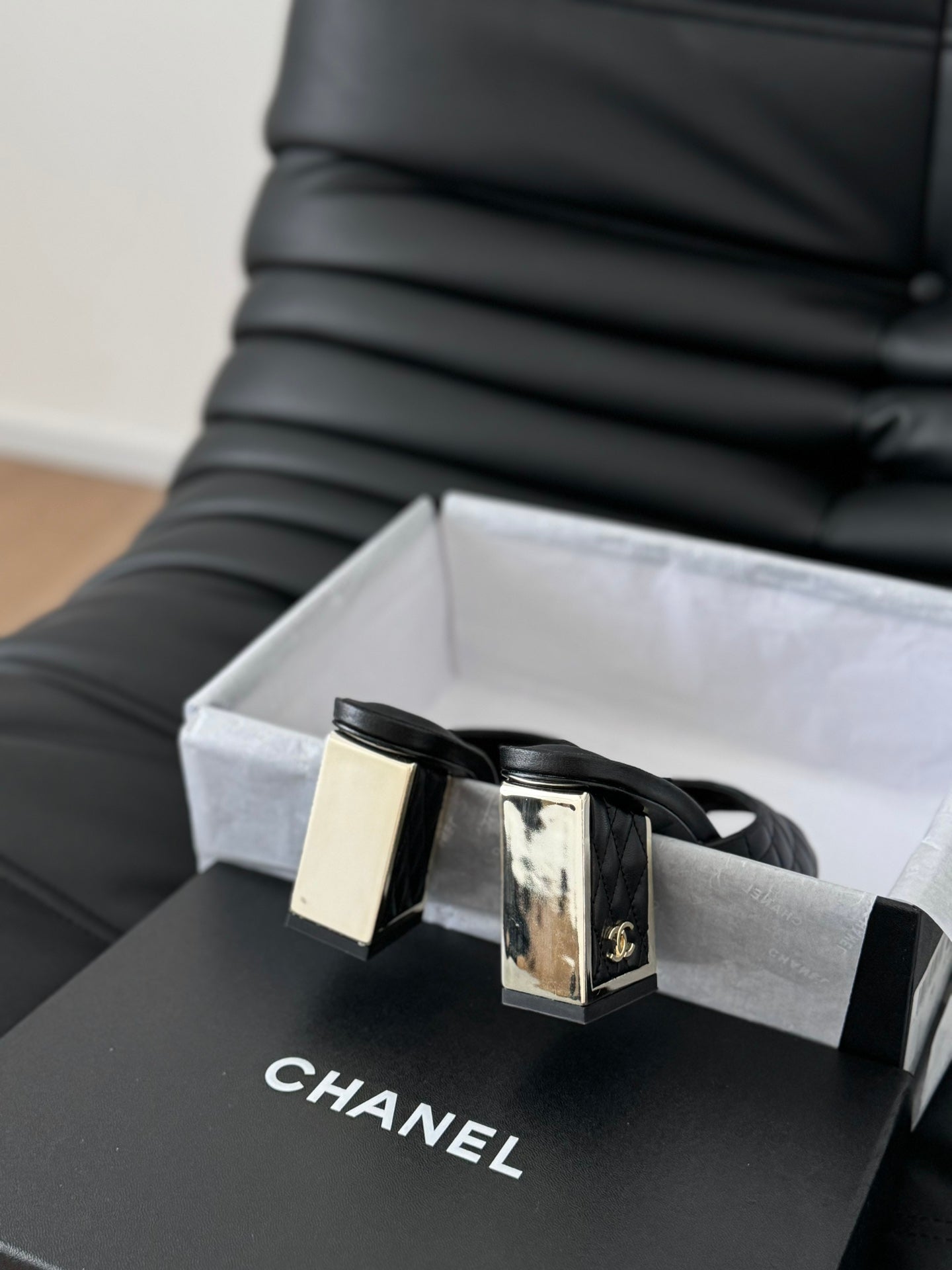 cc sandal 70 black quilted calfskin