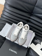 CC SNEAKER IN PEARL GREY MIX WHITE EMBROIDERED LAMBSKIN