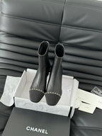 CC Ankle Boot Black Calfskin Grosgrain Leather Strap