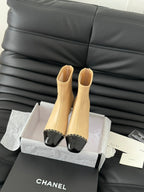 CC Ankle Boot Beige Calfskin Black Patent Calfskin