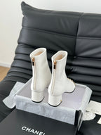 CC Ankle Boot White Calfskin Black Patent Calfskin