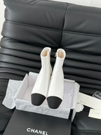 CC Ankle Boot White Calfskin Black Grosgrain