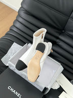 CC Ankle Boot White Calfskin Black Grosgrain