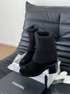 CC 25 new sock boots black knit wool suede  458775