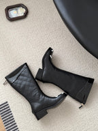 CC 2025 Vintage Cambon Mid-Calf Boots Black White Cowhide 550637