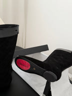 CC 2025 Vintage Cambon Mid-Calf Boots Black Suede Patent Leather 550641