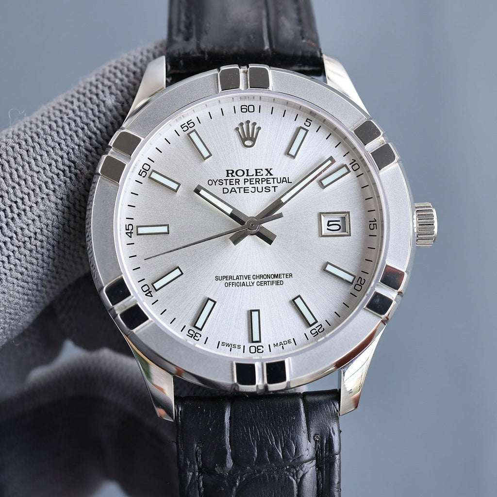 Rolex 25 Datejust 40mm Black White Calfskin Belt