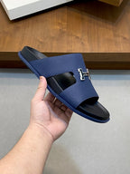 HM Men's Slide Navy Blue Cowhide Leather 588997