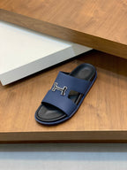 HM Men's Slide Navy Blue Cowhide Leather 588997