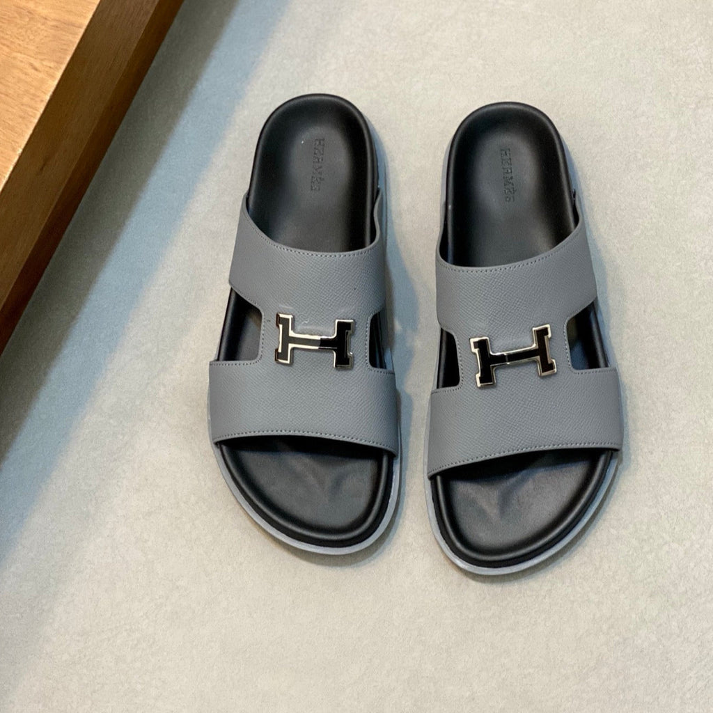 HM Men's Slide Grey Cowhide Leather 589000