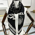 CC Square Scarf 140 CM In Black White Cashmere Silk 408418