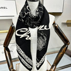 CC Square Scarf 140 CM In Black White Cashmere Silk 408418
