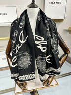 CC Square Scarf 140 CM In Black White Cashmere Silk 408418
