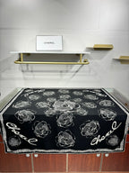 CC Square Scarf 140 CM In Black White Cashmere Silk 408418