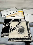 CC Square Scarf 140 CM In Black White Cashmere Silk 408418