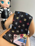 CC Scarf 180 CM In Black Mix Rainbow Cashmere And Wool Mix Mulberry Silk 340229