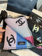 CC Scarf 180 CM In Black Mix Rainbow Cashmere And Wool Mix Mulberry Silk 340229