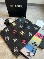 CC Scarf 180 CM In Black Mix Rainbow Cashmere And Wool Mix Mulberry Silk 340229