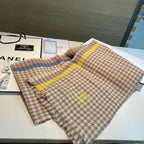 CC Scarf 190 CM In Brown White Mix Yellow Serrated Shape Cashmere 387911