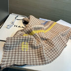 CC Scarf 190 CM In Brown White Mix Yellow Serrated Shape Cashmere 387911
