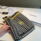 CC Scarf 190 CM In Black White Mix Orange Yellow Serrated Shape Cashmere 387912