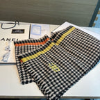 CC Scarf 190 CM In Black White Mix Orange Yellow Serrated Shape Cashmere 387912