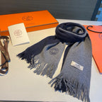 KNIT SCARF 180 IN NAVY BLUE MIX GREY CASHMERE