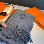 KNIT SCARF 180 IN NAVY BLUE MIX GREY CASHMERE